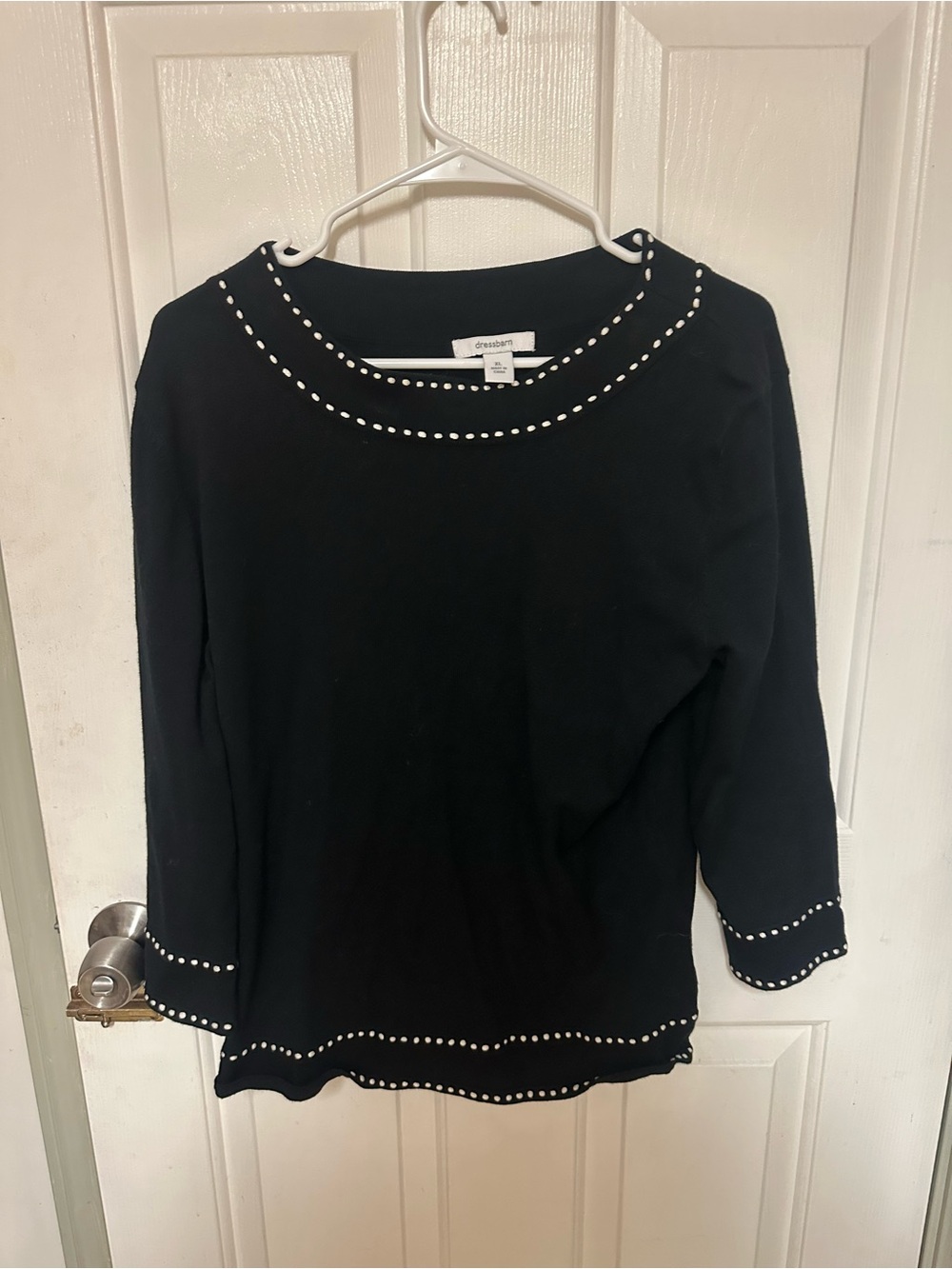 DRESS BARN Black Boatneck Sweater with White Dot Trim